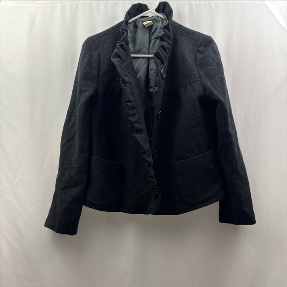 J Crew Fiona Ruffle Black Wool Tweed Jacket Blazer Size 10 Buttons - Picture 5 of 13